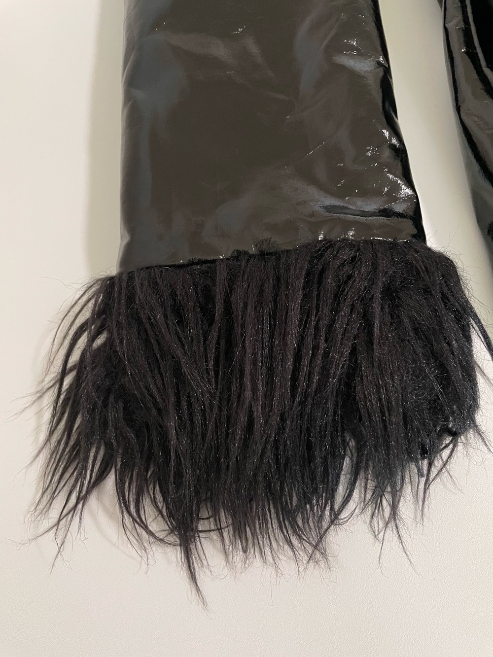 UNIF Imp Coat Glossy Vinyl Faux Fur Trim Hooded Jacket Black Medium Whimsigoth - Picture 14 of 16